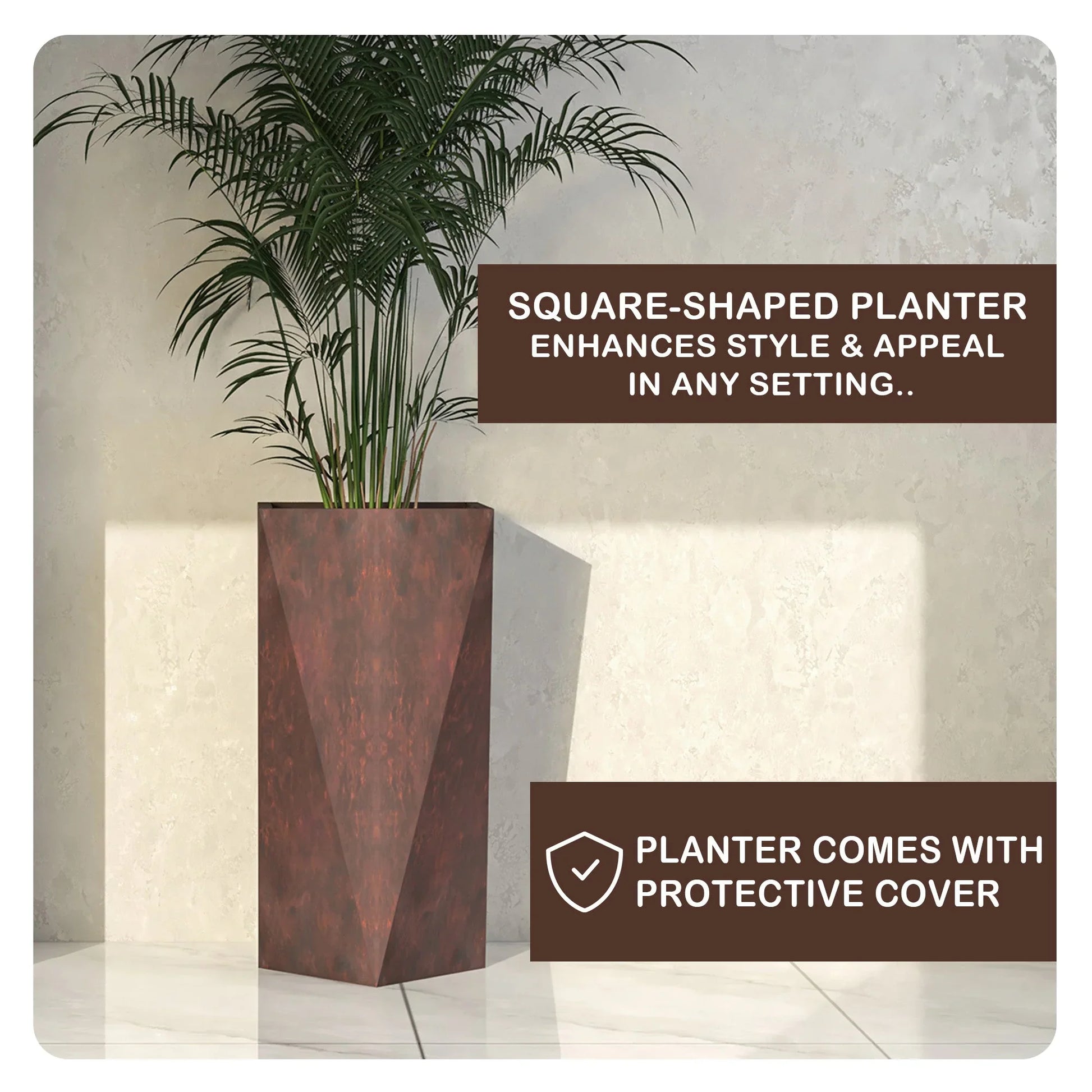 Aloe Tapered Square Fiberstone And MGO Clay Planter For Indoor And Outdoor - Elax Furniture