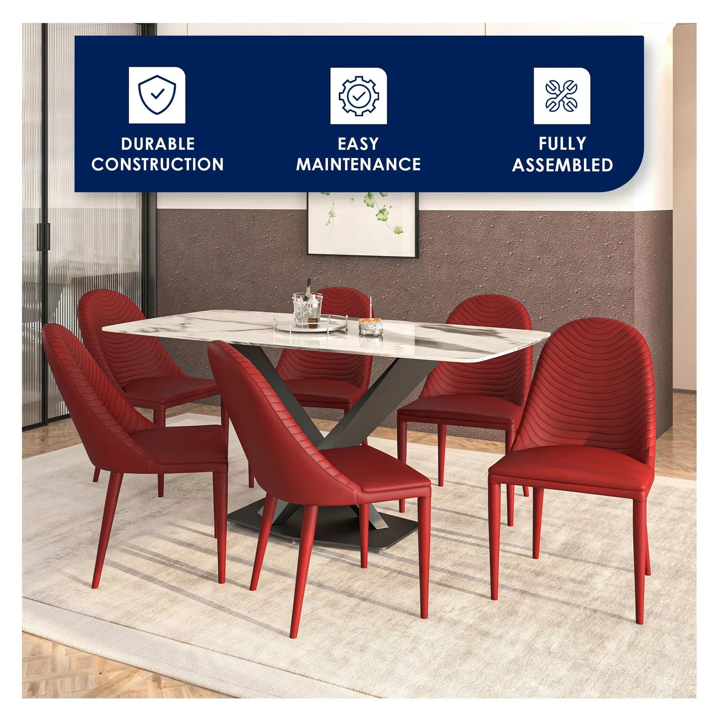 Seville Dining Chair Upholstered in Leather with Metal Legs Covered in Leather - Elax Furniture