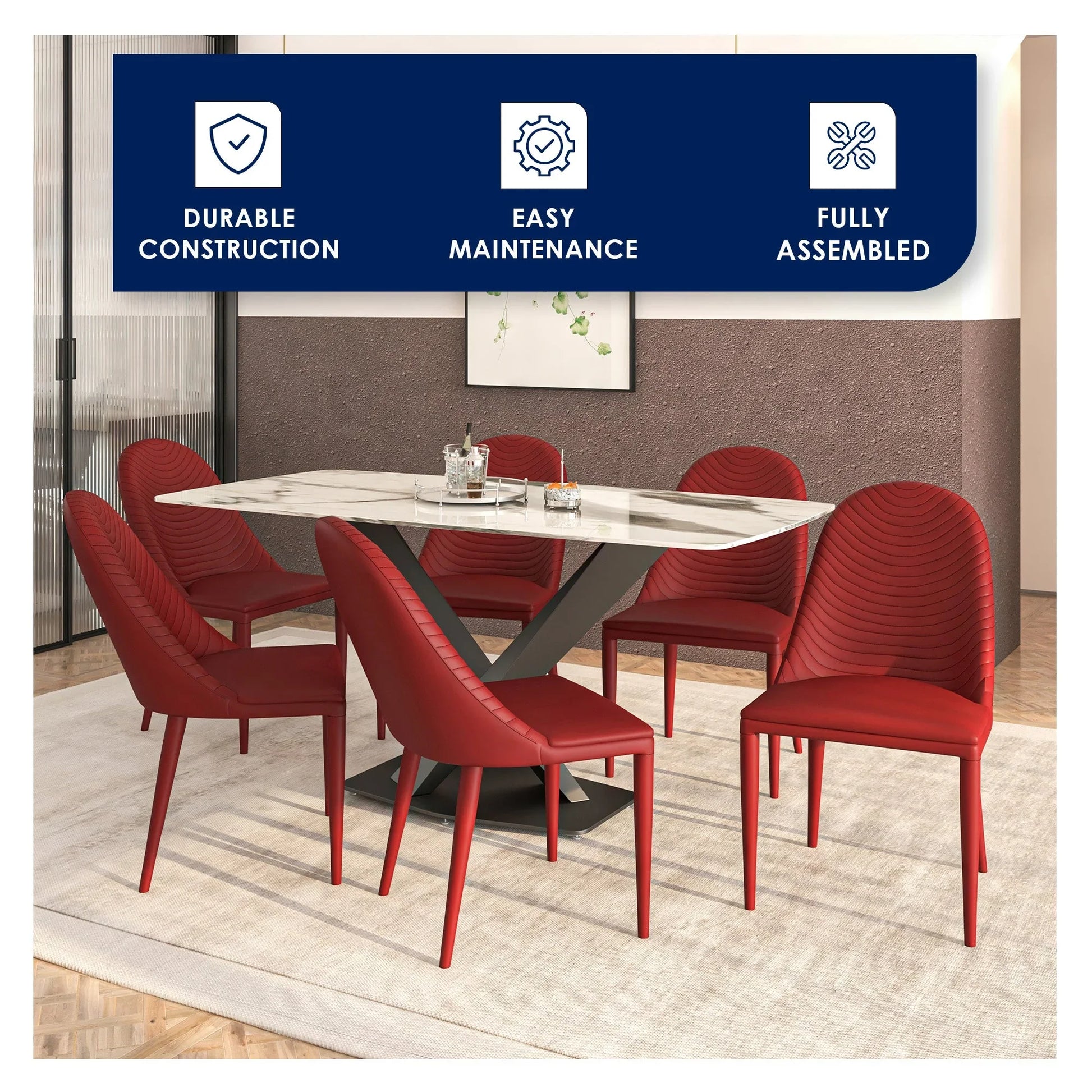 Seville Dining Chair Upholstered in Leather with Metal Legs Covered in Leather - Elax Furniture