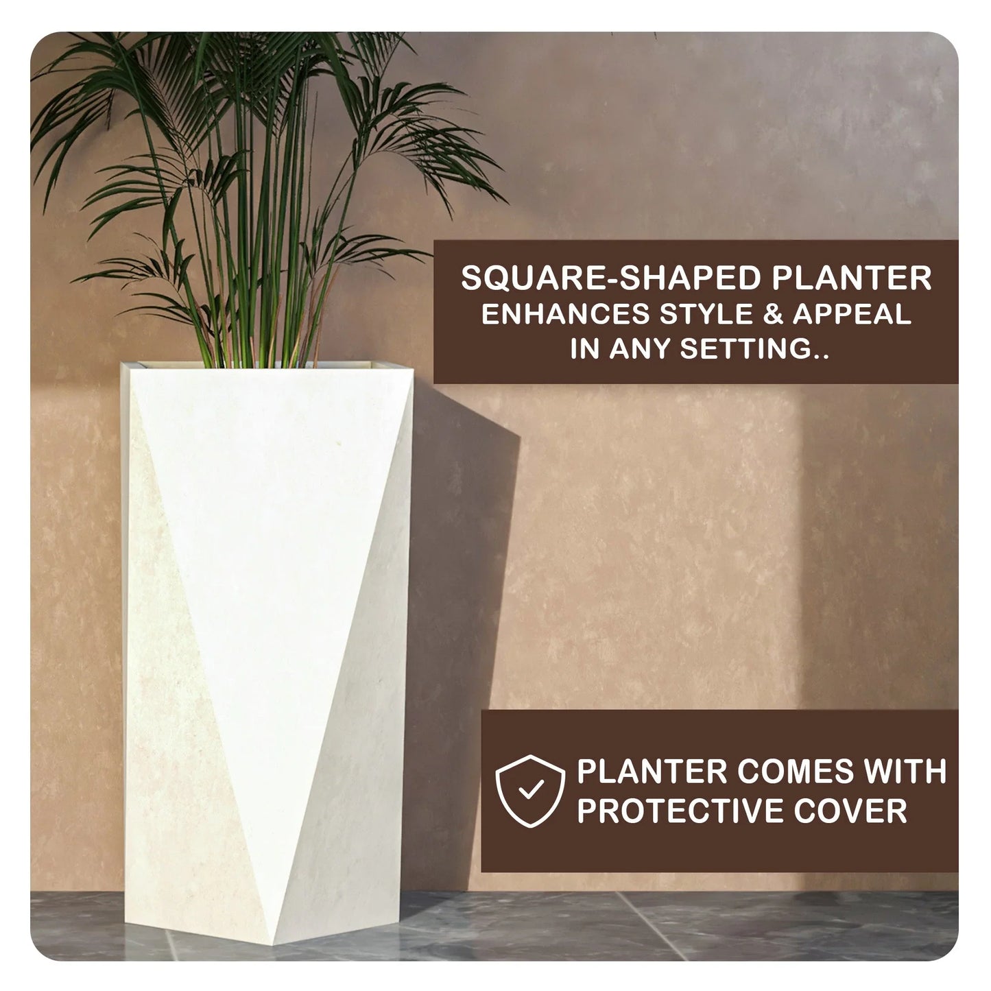 Aloe Tapered Square Fiberstone And MGO Clay Planter For Indoor And Outdoor - Elax Furniture
