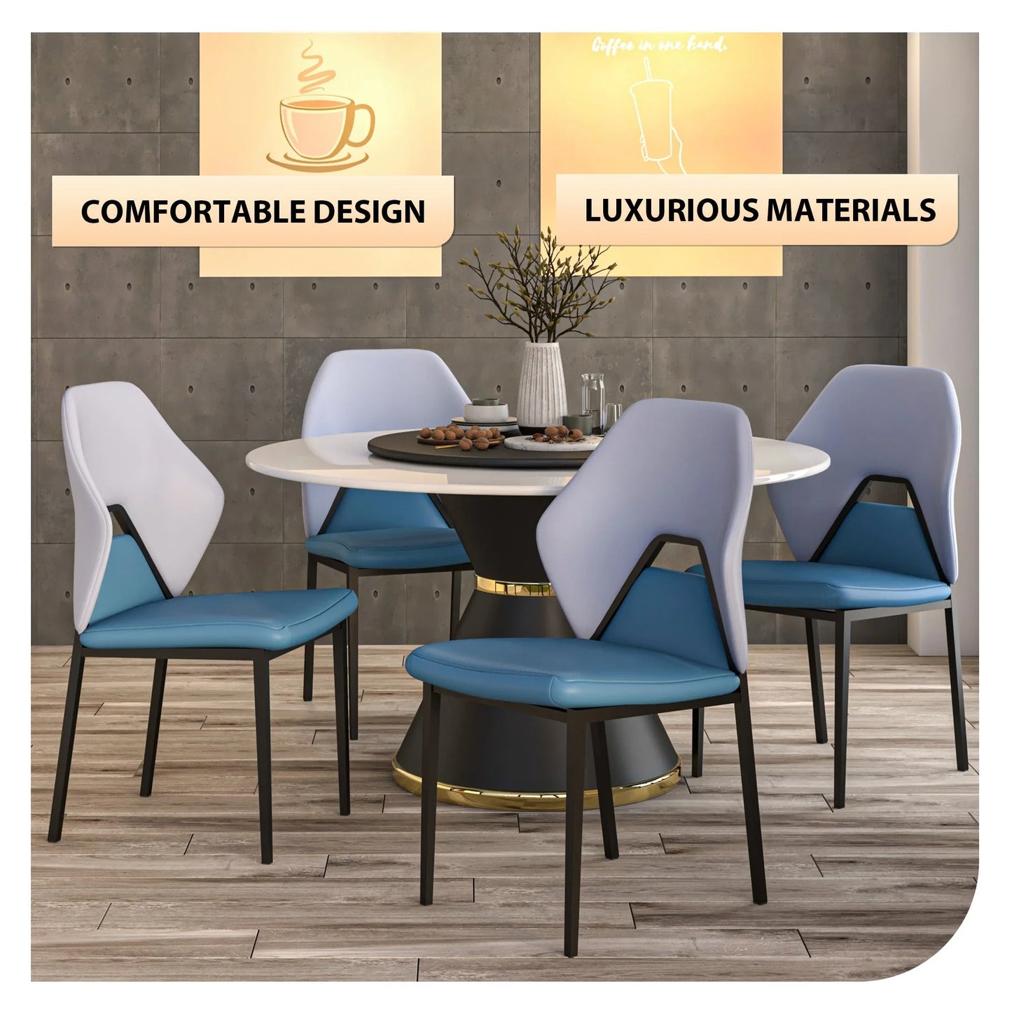 Eclat Collection Modern Upholstered Leather Dining Chair Set of 2 - Elax Furniture