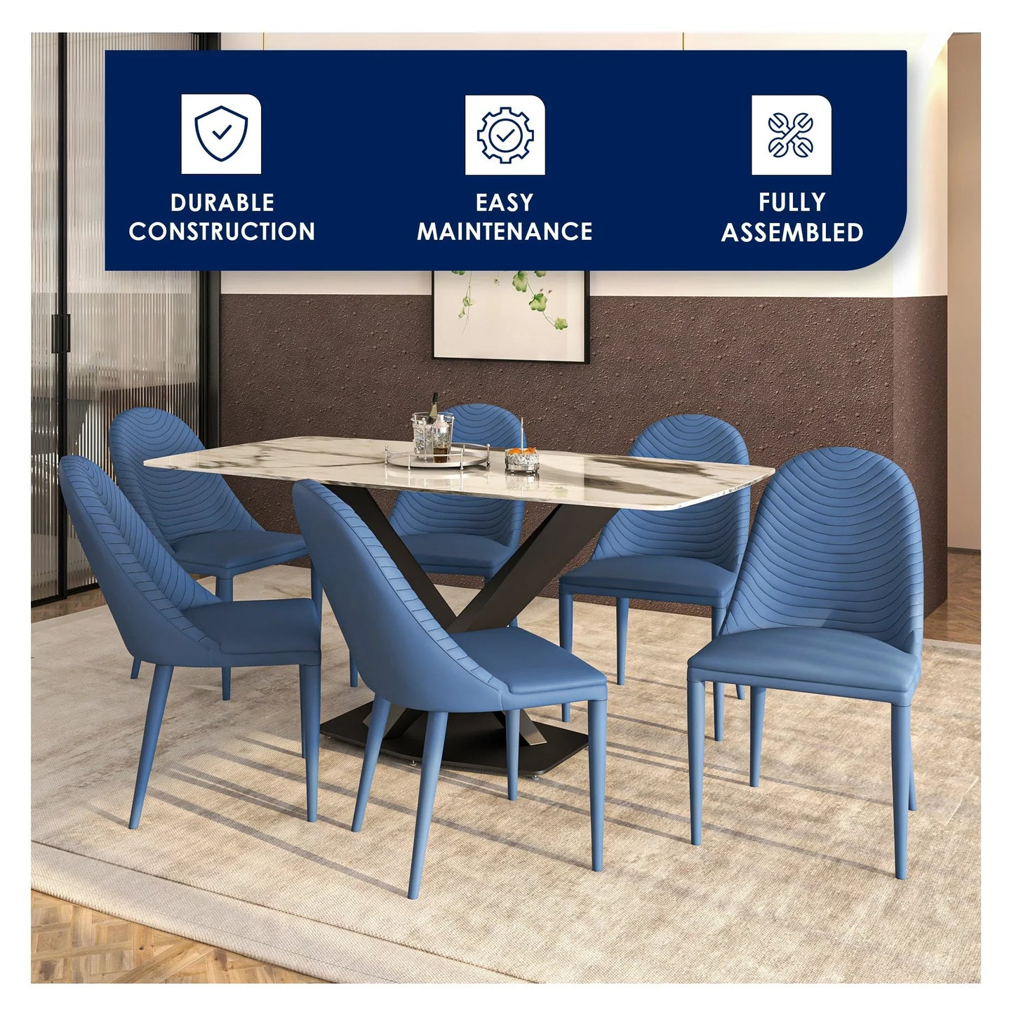 Seville Dining Chair Upholstered in Leather with Metal Legs Covered in Leather - Elax Furniture