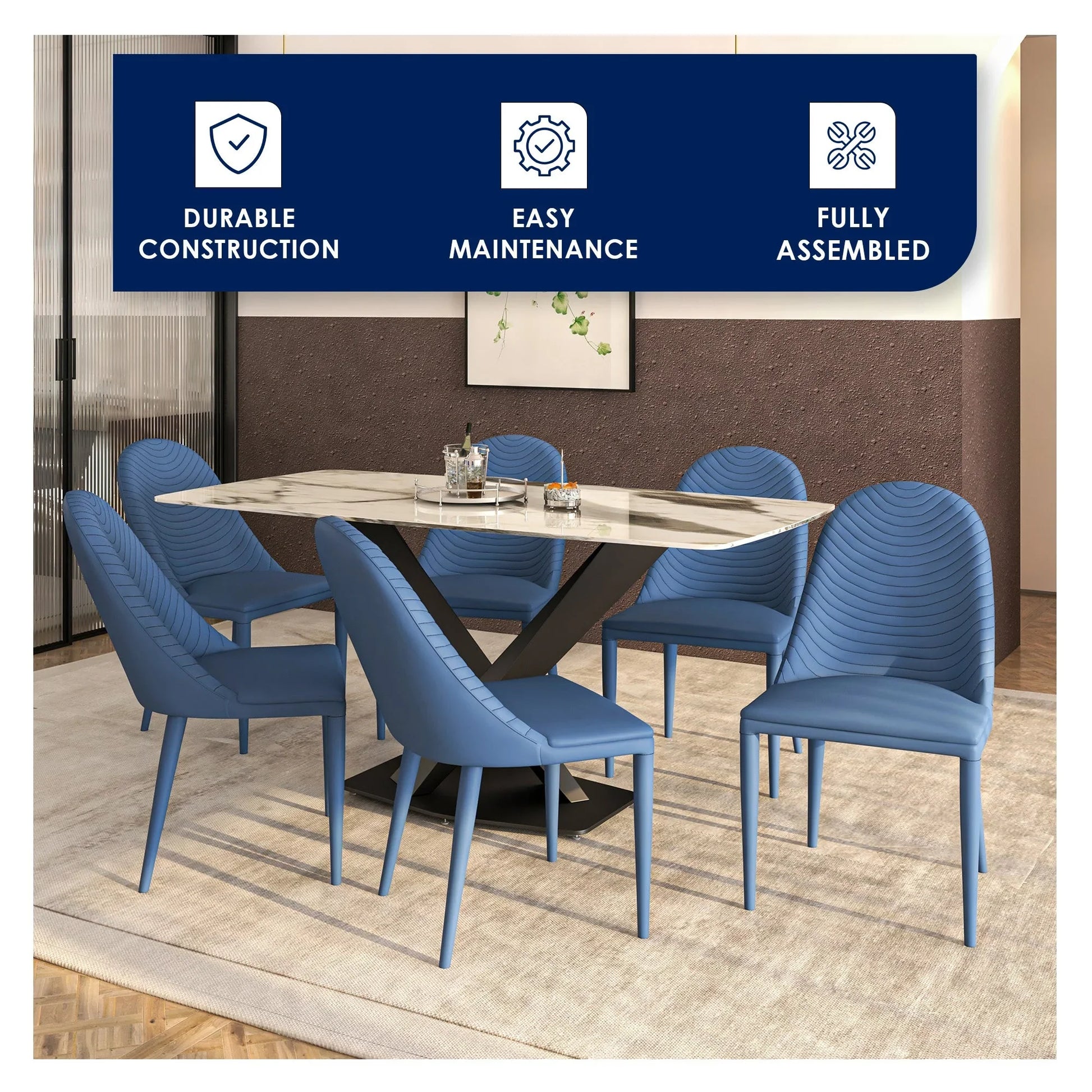 Seville Dining Chair Upholstered in Leather with Metal Legs Covered in Leather - Elax Furniture