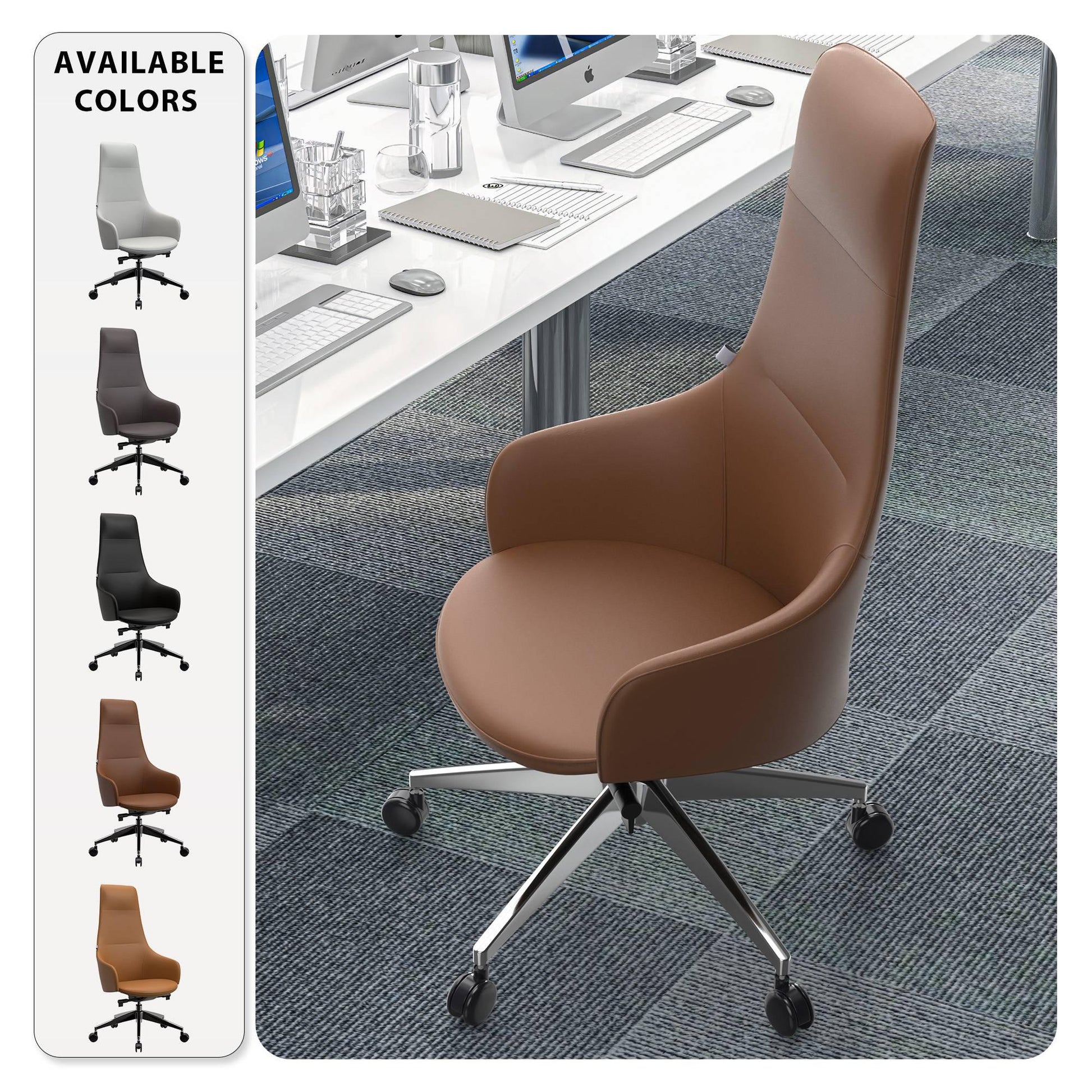Celeste High-Back Office Chair in Upholstered Leather and Iron Base with Swivel and Tilt - Elax Furniture