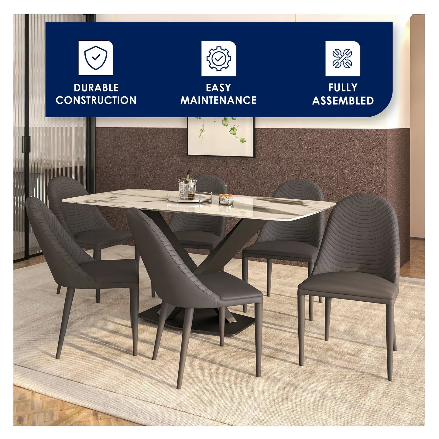 Seville Dining Chair Upholstered in Leather with Metal Legs Covered in Leather - Elax Furniture
