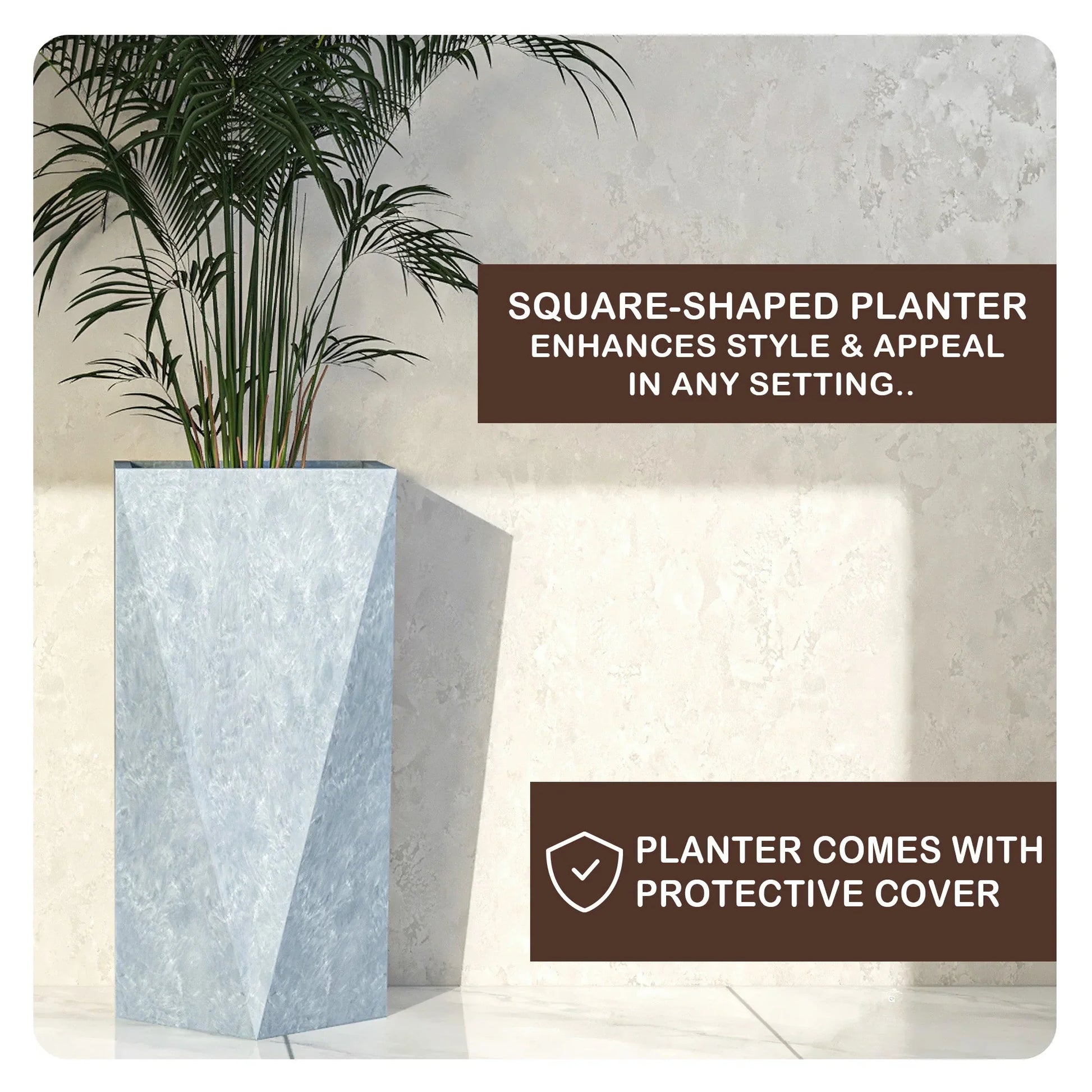 Aloe Tapered Square Fiberstone And MGO Clay Planter For Indoor And Outdoor - Elax Furniture