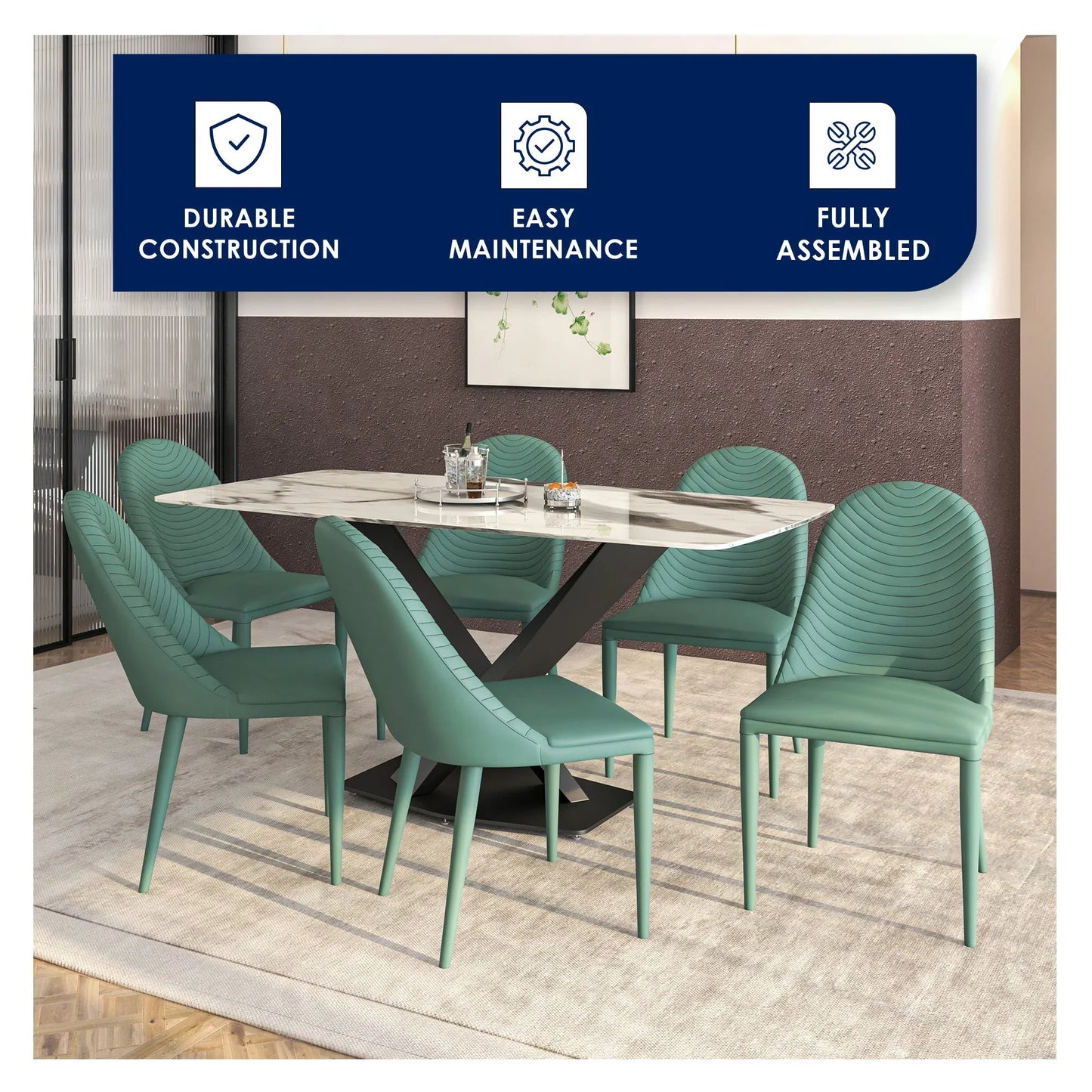 Seville Dining Chair Upholstered in Leather with Metal Legs Covered in Leather - Elax Furniture