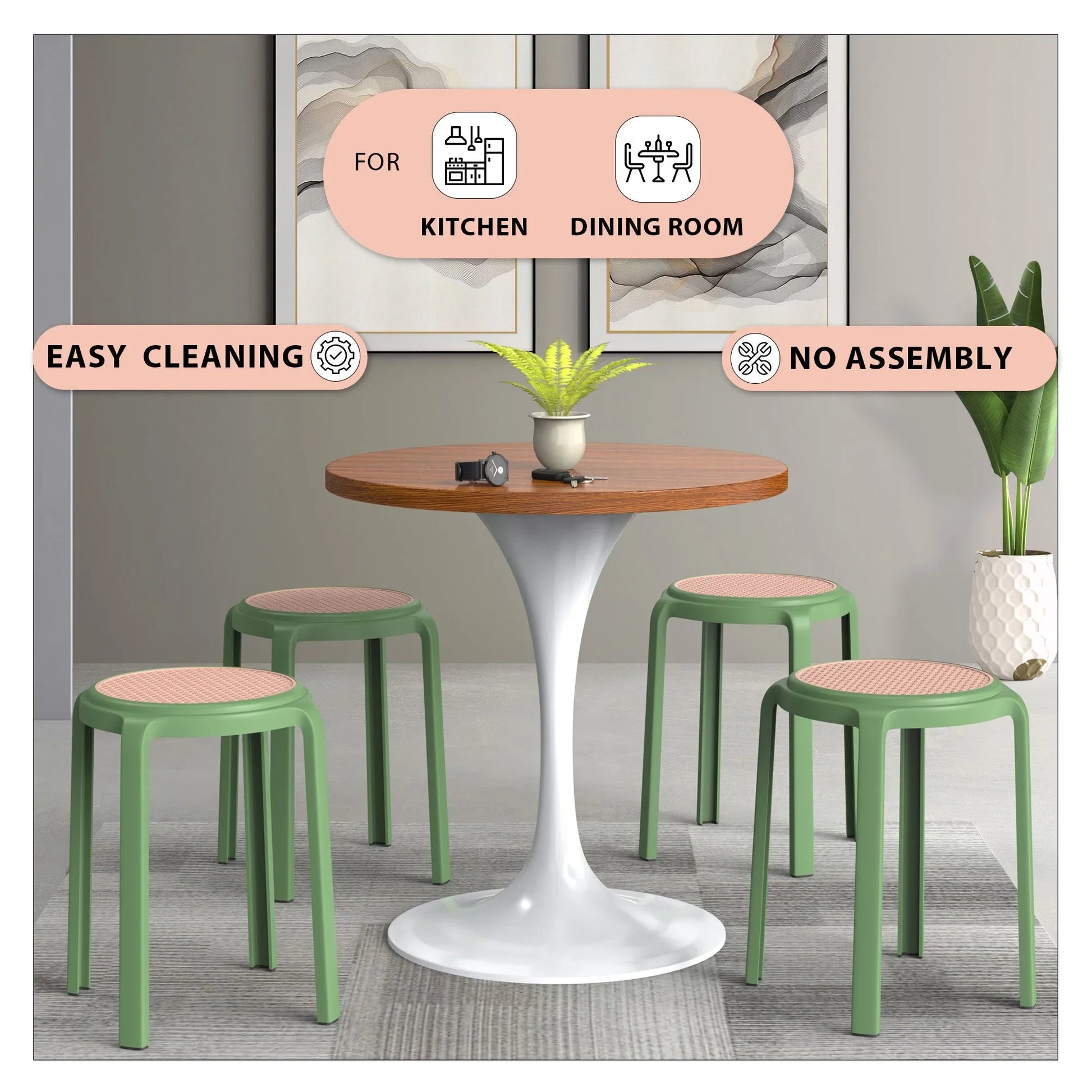 Tresse Mid-Century Modern Stackable Round Plastic Dining Stool for Kitchen and Dining Room - Elax Furniture