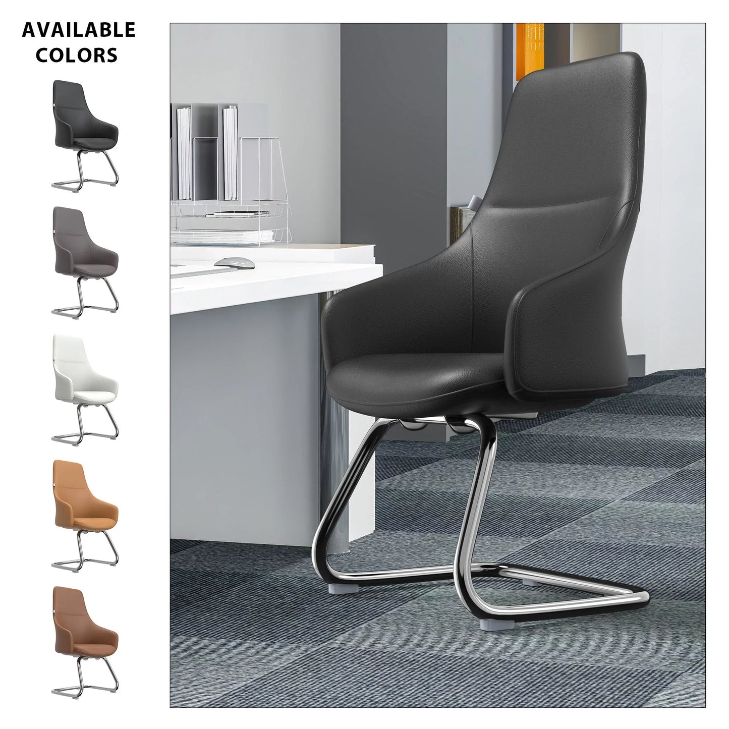 Celeste Leather Conference Office Chair with Upholstered Seat and Armrest - Elax Furniture