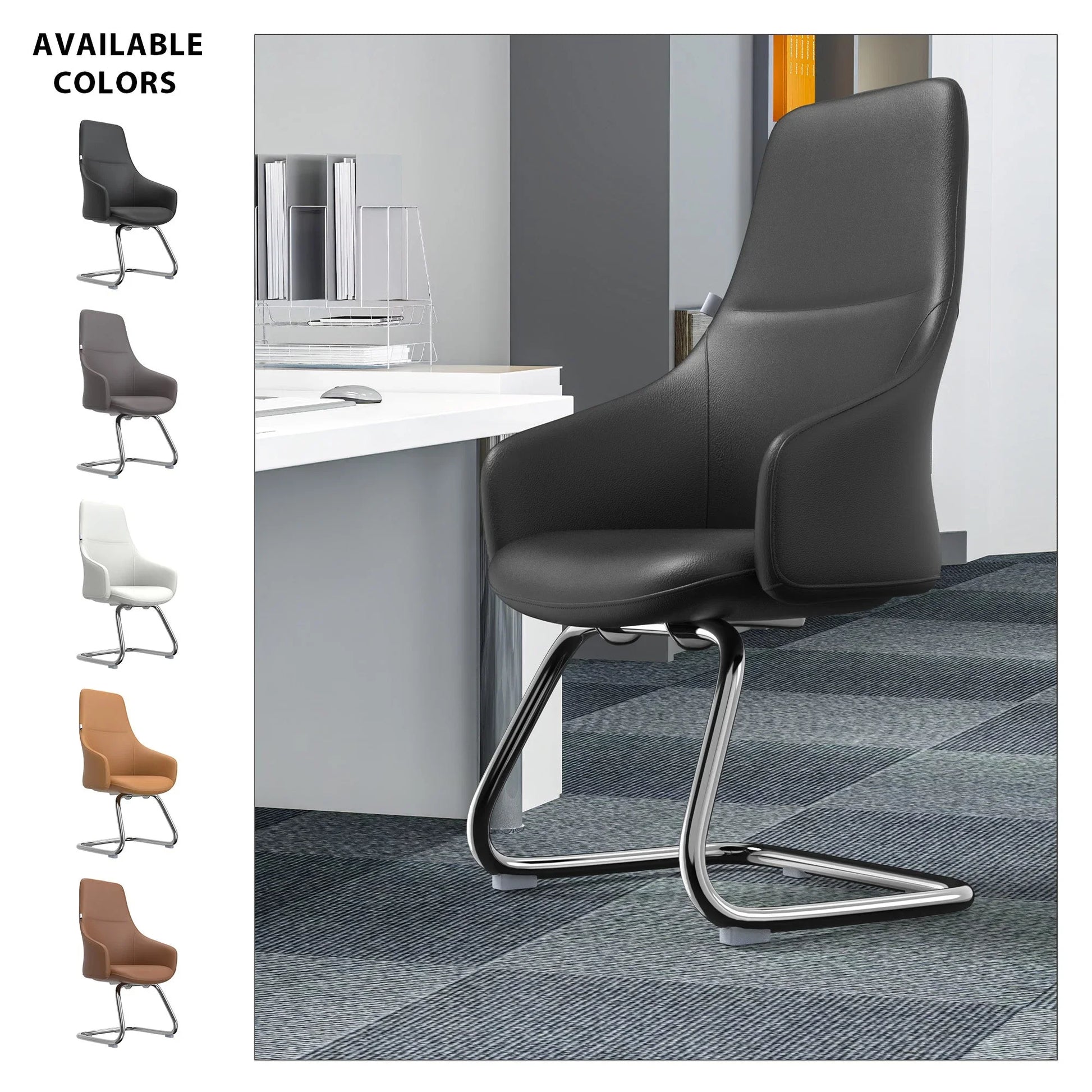 Celeste Leather Conference Office Chair with Upholstered Seat and Armrest - Elax Furniture