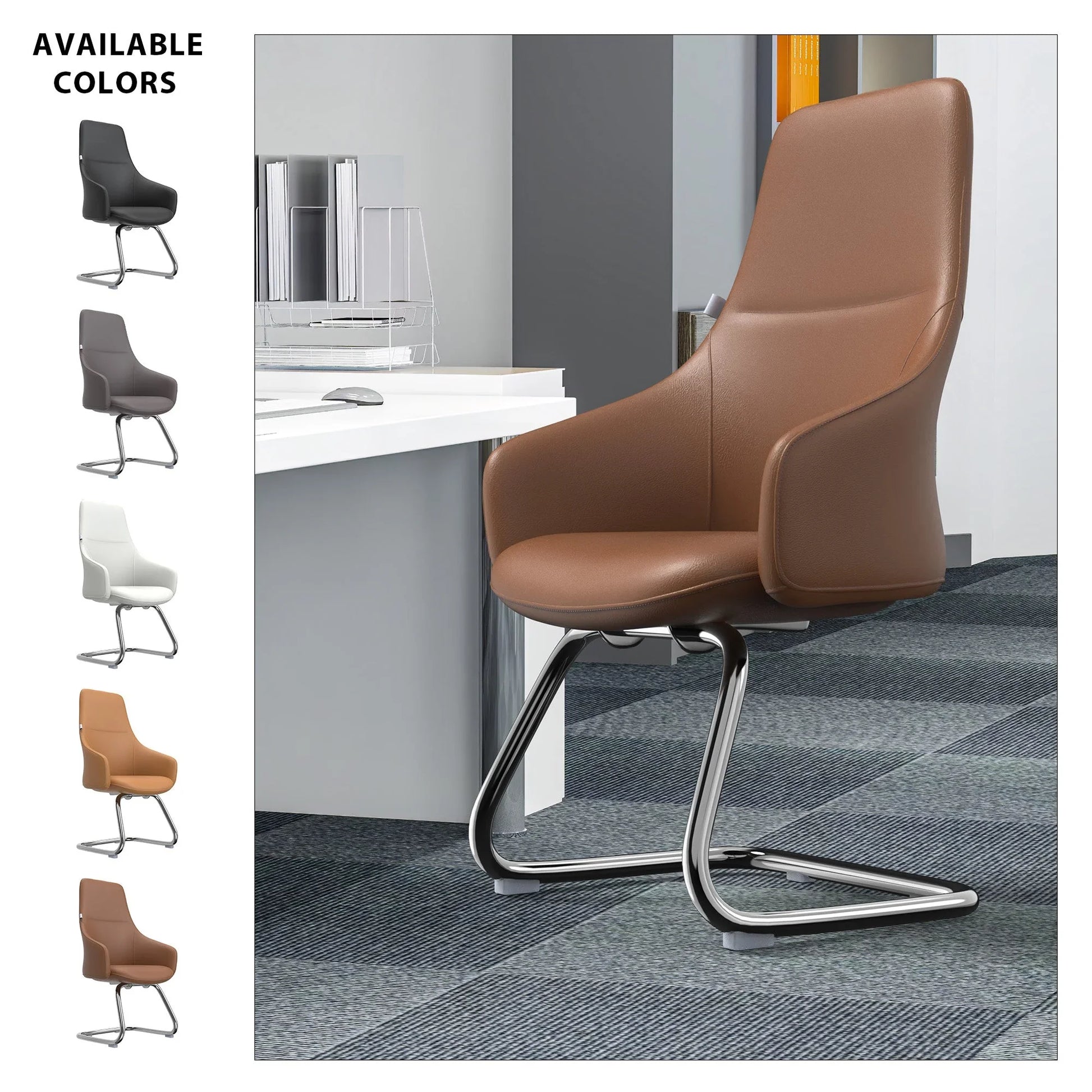 Celeste Leather Conference Office Chair with Upholstered Seat and Armrest - Elax Furniture