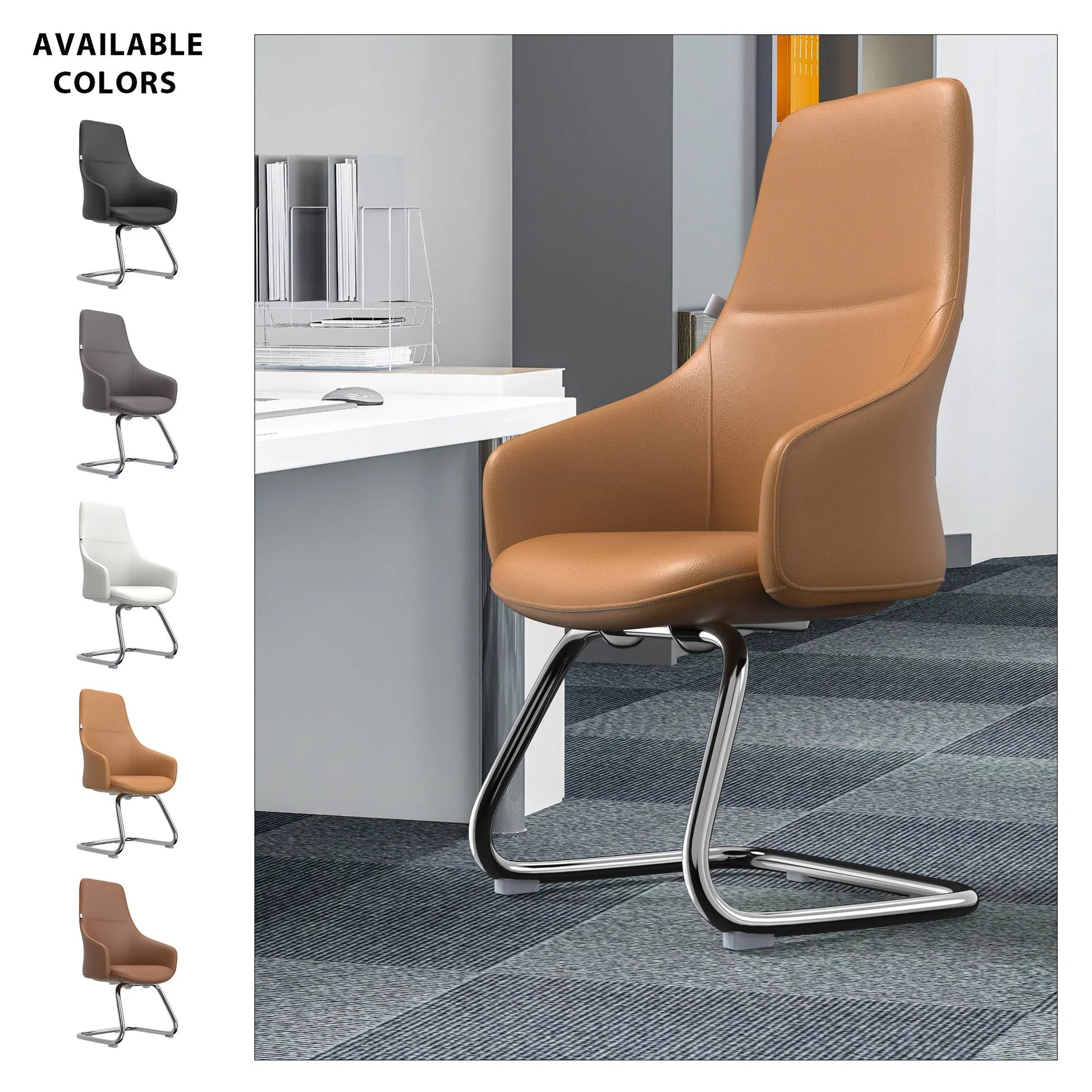 Celeste Leather Conference Office Chair with Upholstered Seat and Armrest - Elax Furniture