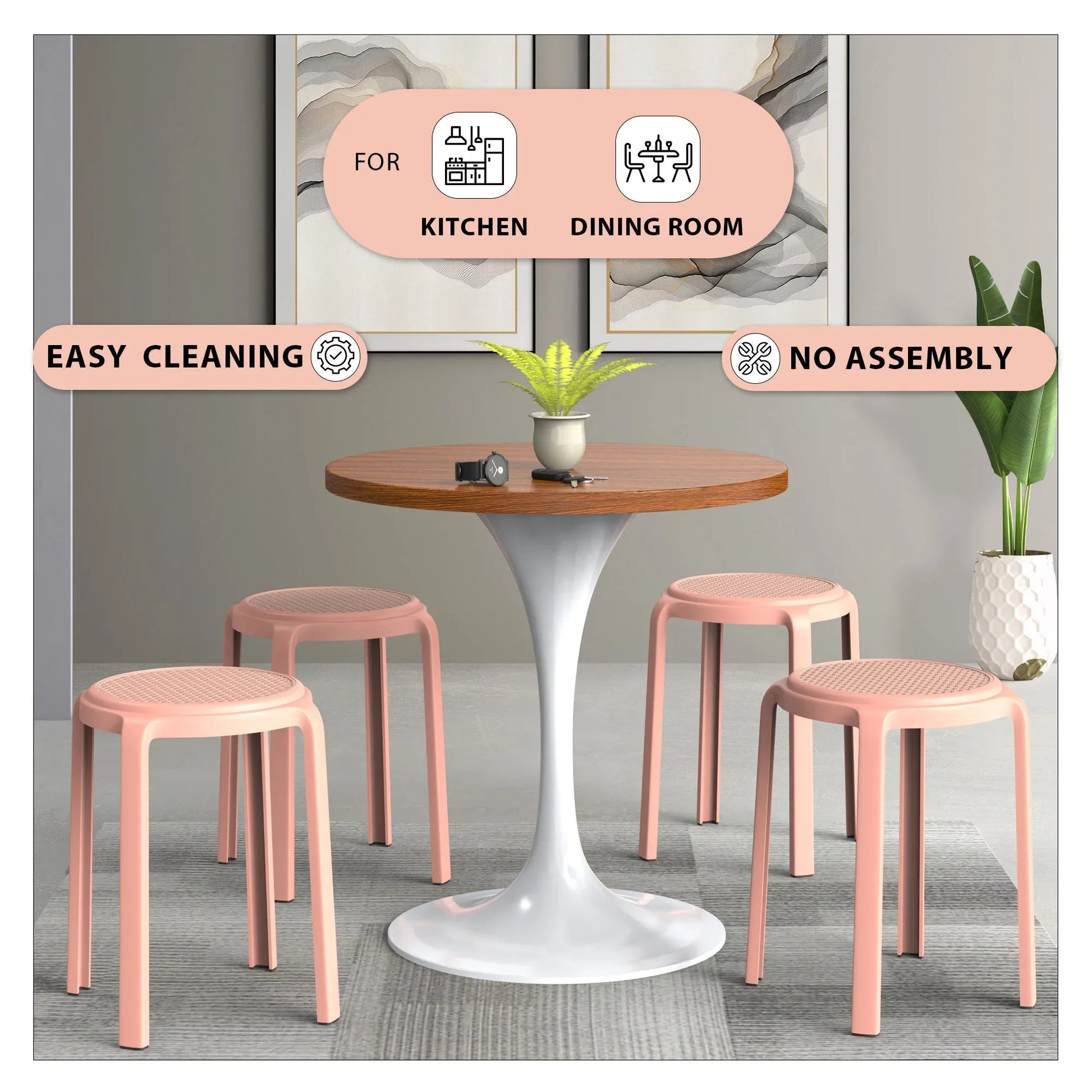 Tresse Mid-Century Modern Stackable Round Plastic Dining Stool for Kitchen and Dining Room - Elax Furniture