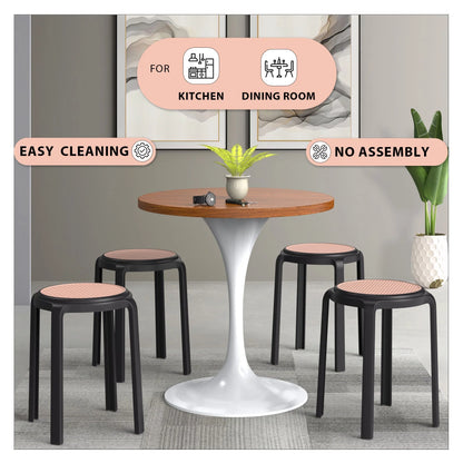 Tresse Mid-Century Modern Stackable Round Plastic Dining Stool for Kitchen and Dining Room - Elax Furniture