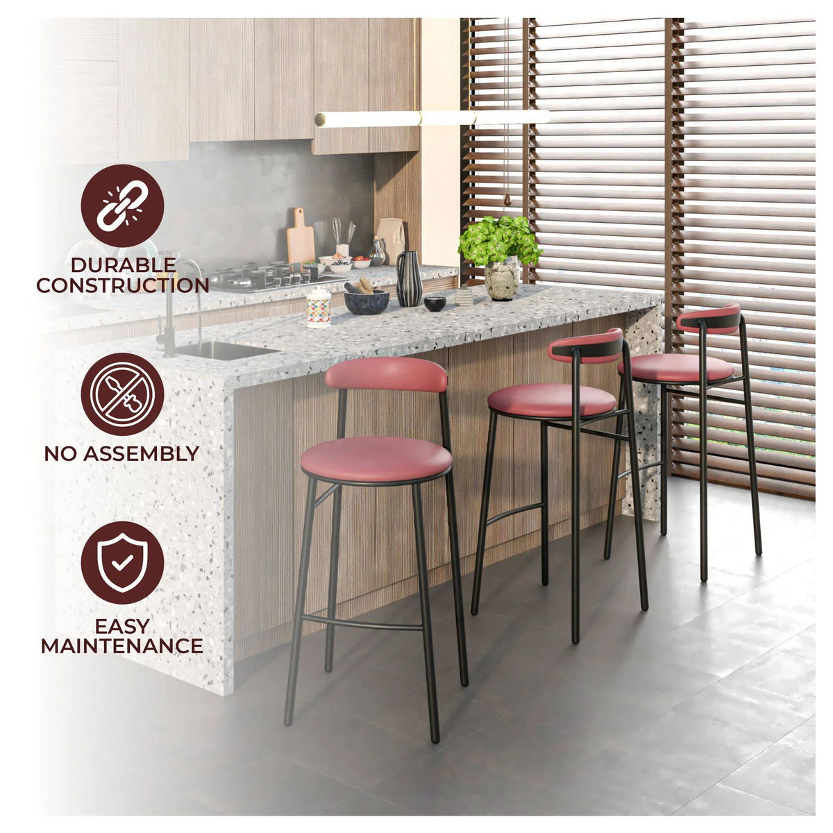 Lume Series Modern Bar Stool Upholstered in Leather for Dining Room and Kitchen - Elax Furniture