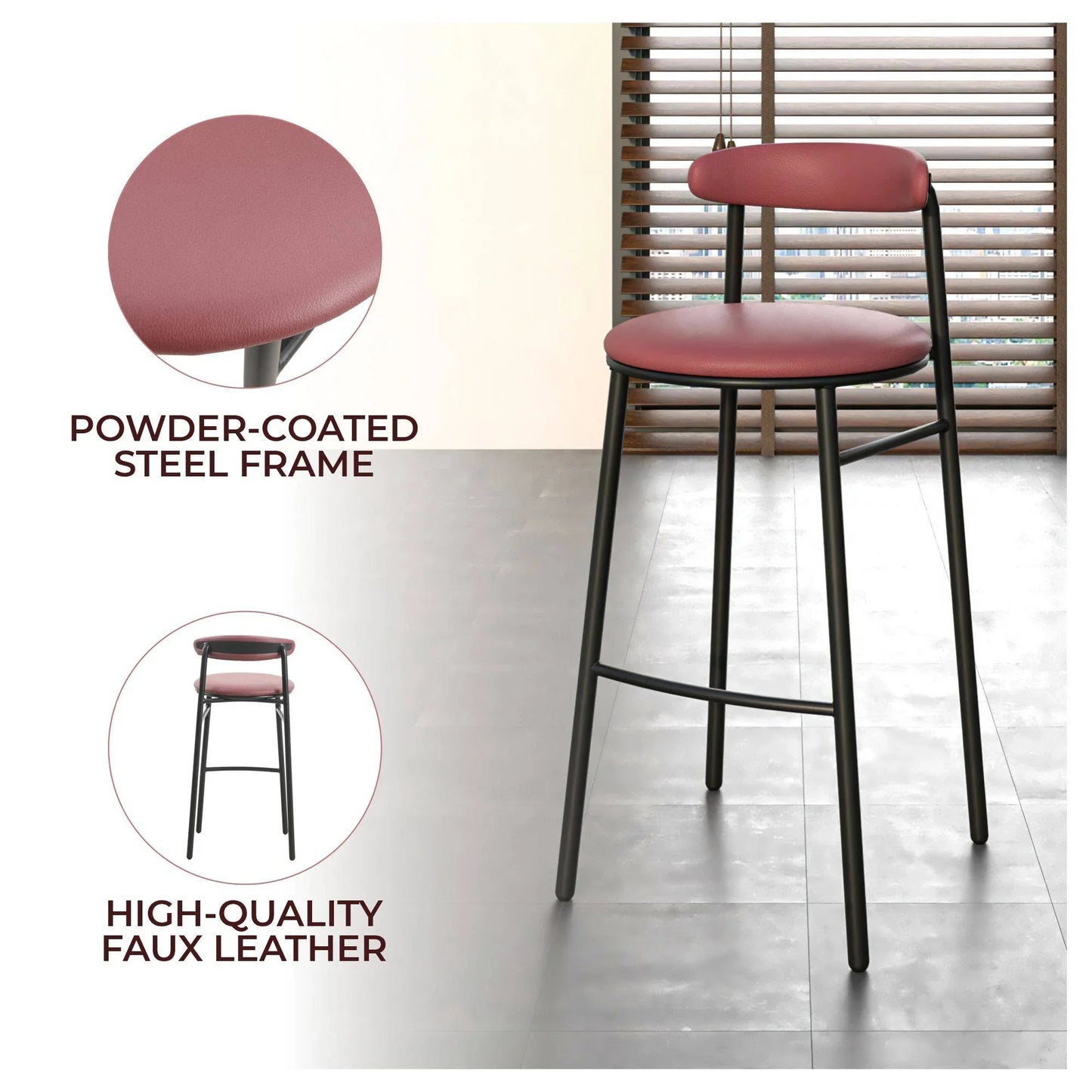 Lume Series Modern Bar Stool Upholstered in Leather for Dining Room and Kitchen - Elax Furniture