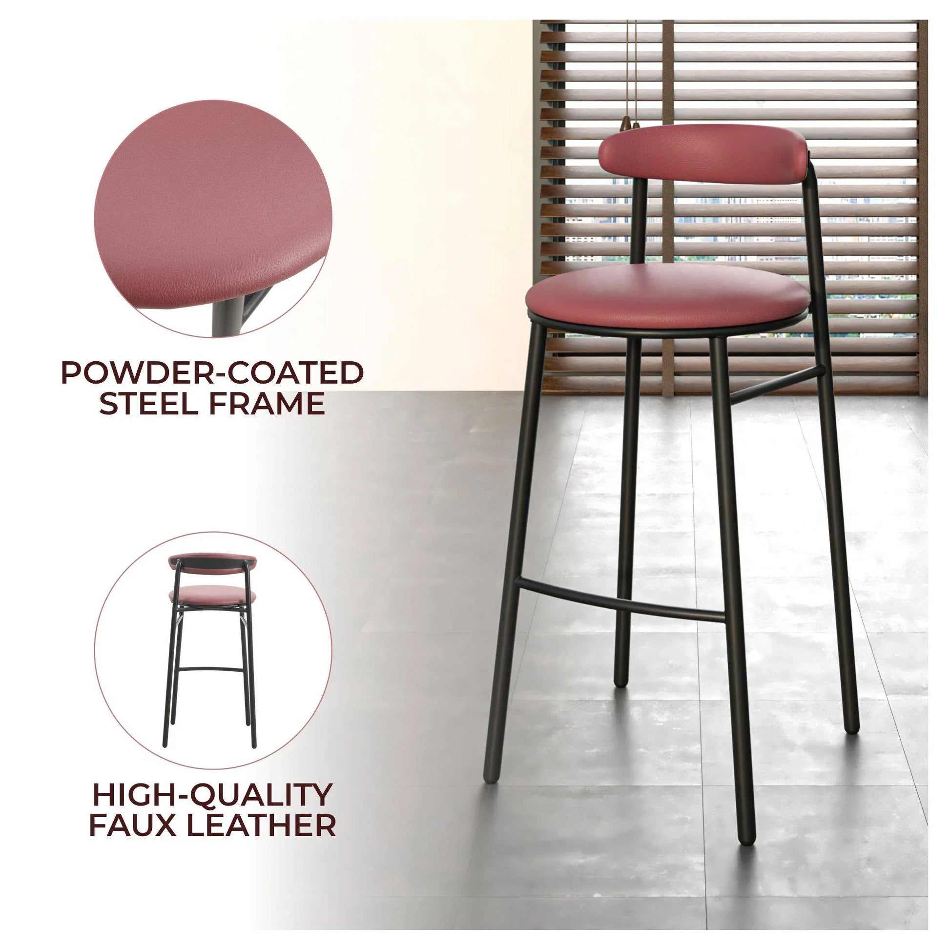 Lume Series Modern Bar Stool Upholstered in Leather for Dining Room and Kitchen - Elax Furniture