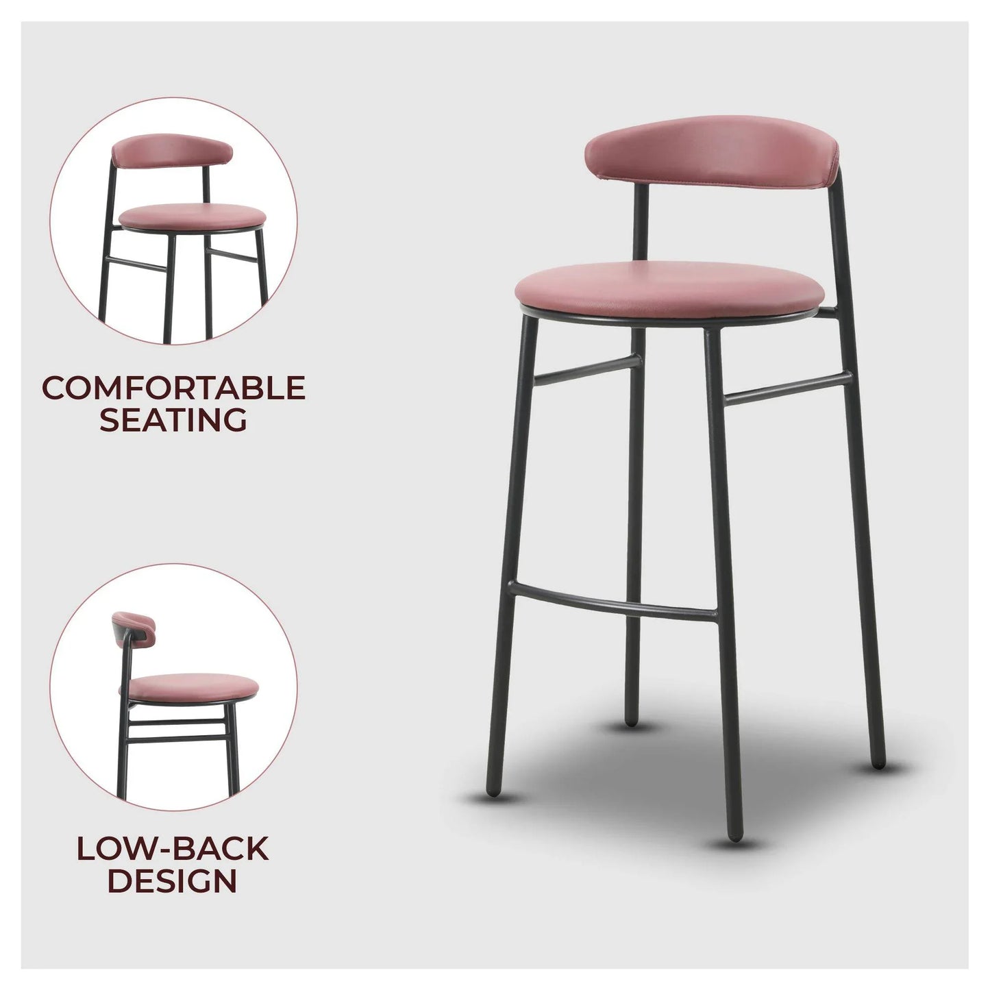 Lume Series Modern Bar Stool Upholstered in Leather for Dining Room and Kitchen - Elax Furniture