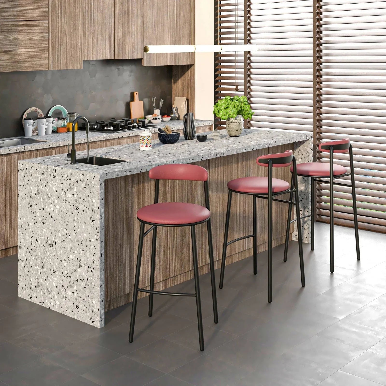 Lume Series Modern Bar Stool Upholstered in Leather for Dining Room and Kitchen - Elax Furniture