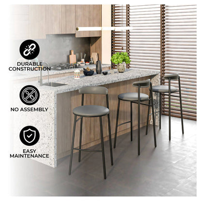 Lume Series Modern Bar Stool Upholstered in Leather for Dining Room and Kitchen - Elax Furniture