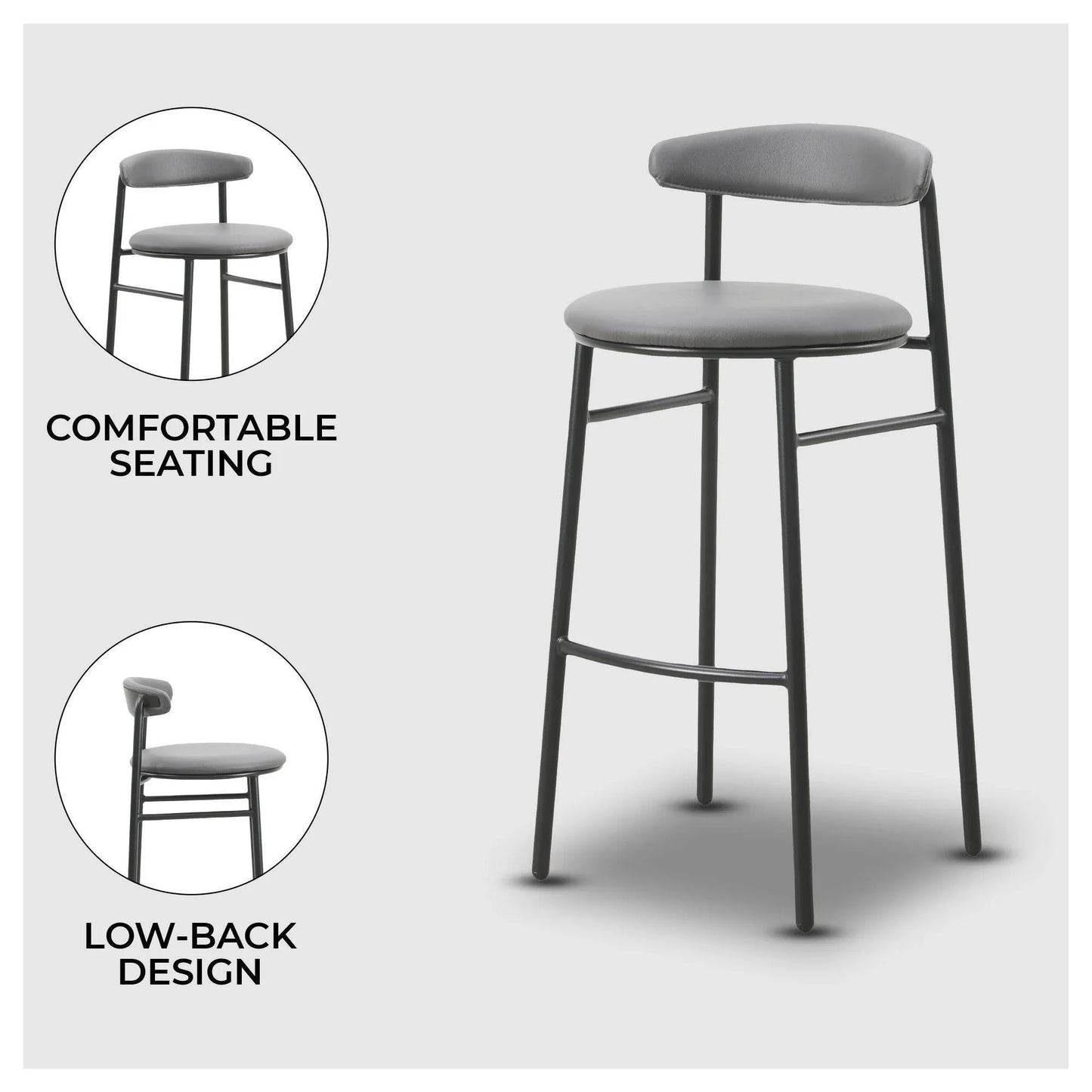 Lume Series Modern Bar Stool Upholstered in Leather for Dining Room and Kitchen - Elax Furniture