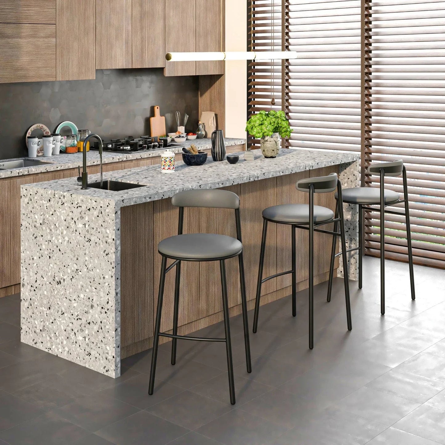 Lume Series Modern Bar Stool Upholstered in Leather for Dining Room and Kitchen - Elax Furniture