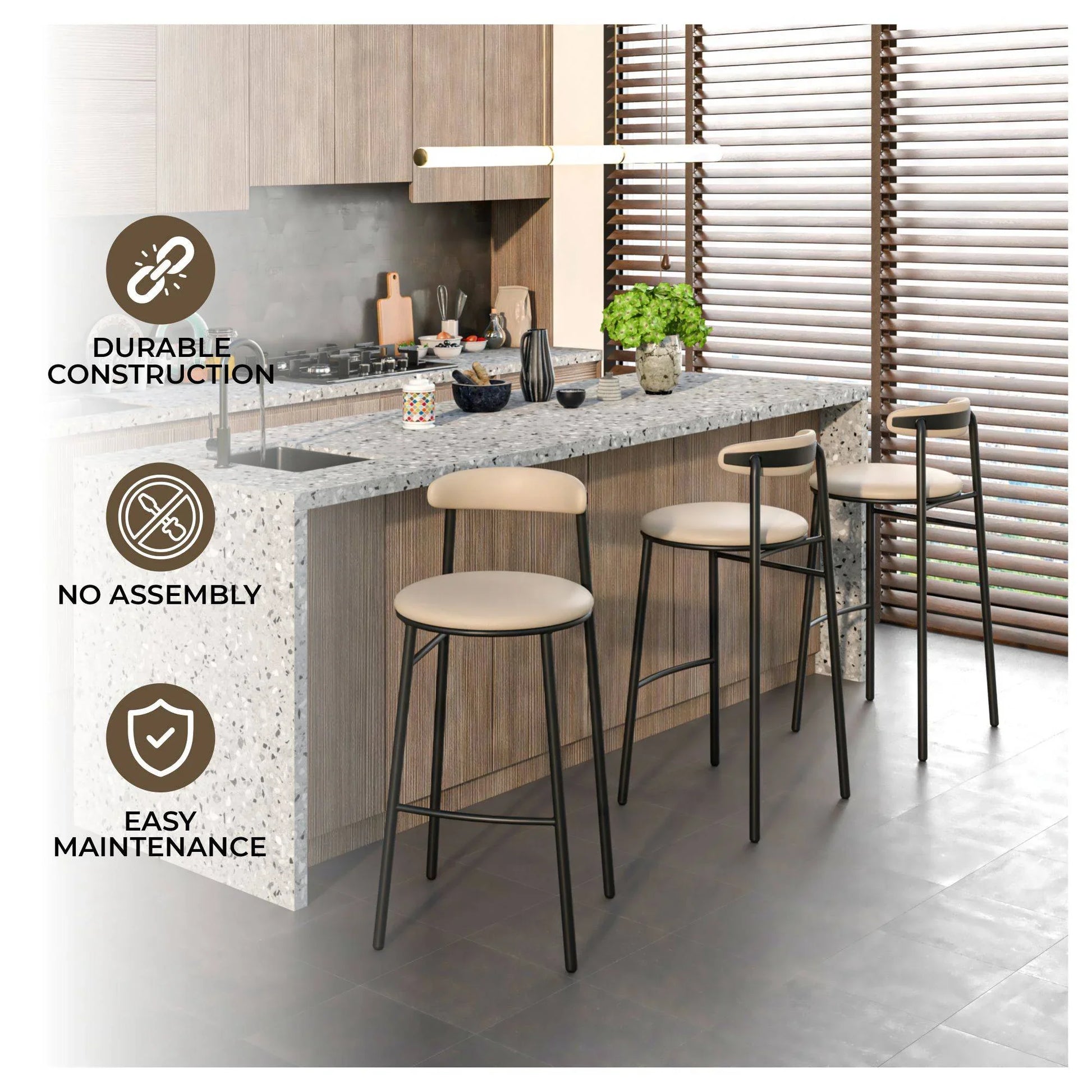 Lume Series Modern Bar Stool Upholstered in Leather for Dining Room and Kitchen - Elax Furniture