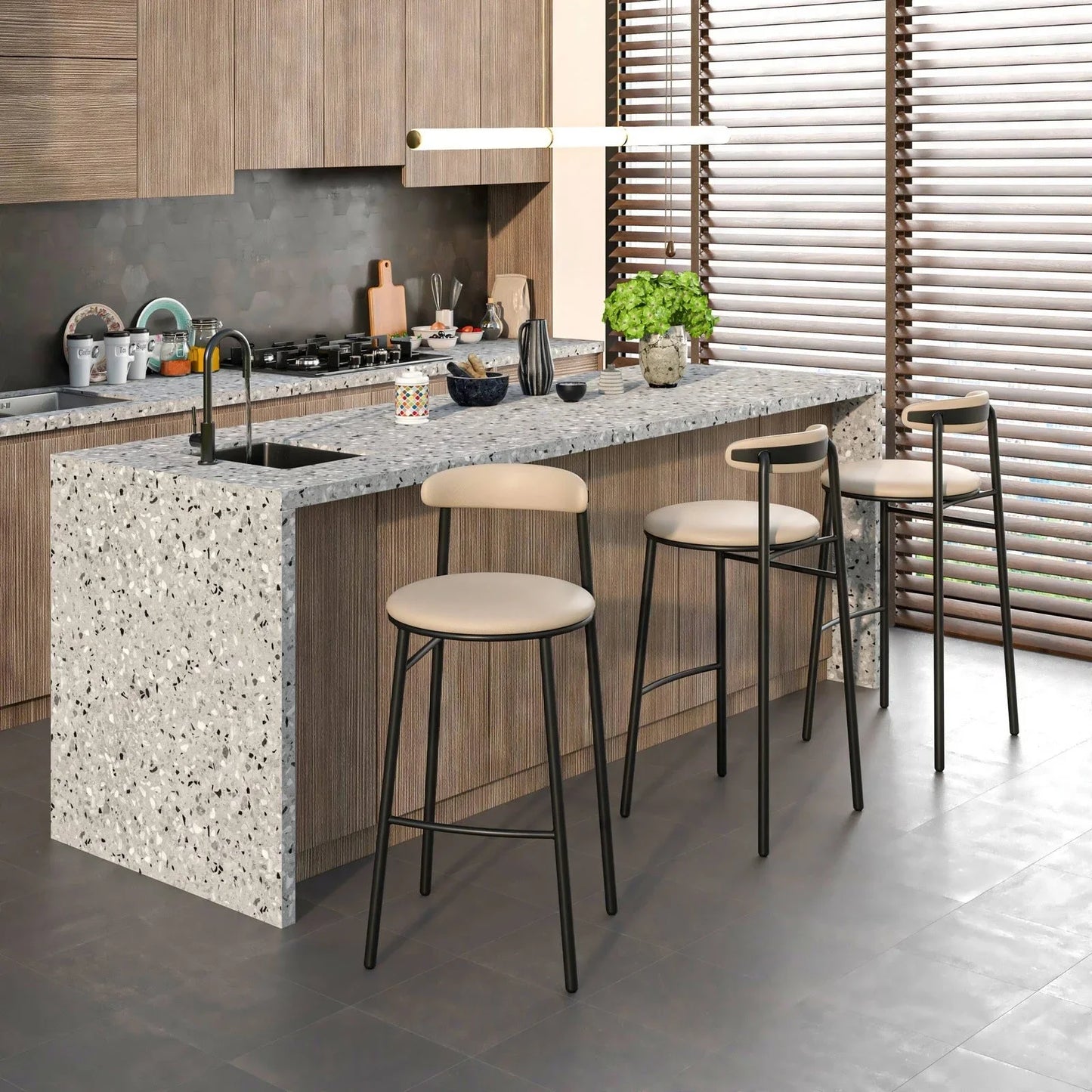 Lume Series Modern Bar Stool Upholstered in Leather for Dining Room and Kitchen - Elax Furniture