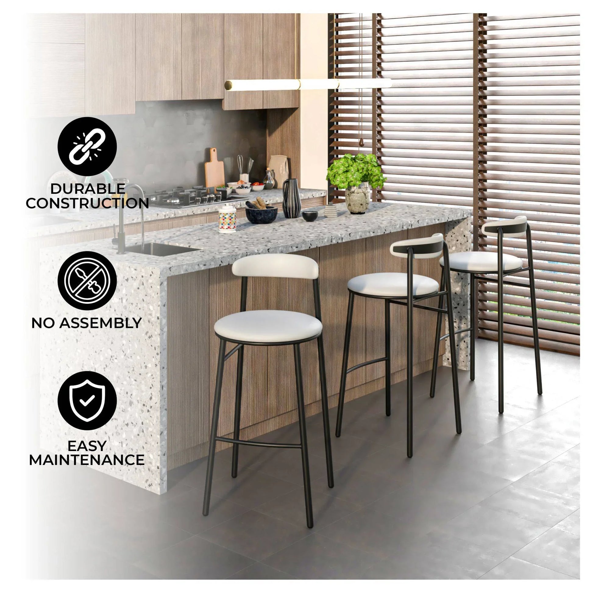 Lume Series Modern Bar Stool Upholstered in Leather for Dining Room and Kitchen - Elax Furniture