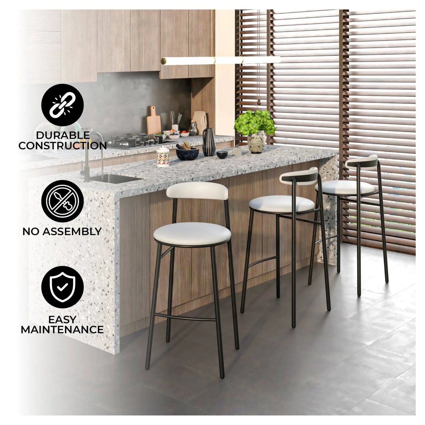 Lume Series Modern Bar Stool Upholstered in Leather for Dining Room and Kitchen - Elax Furniture