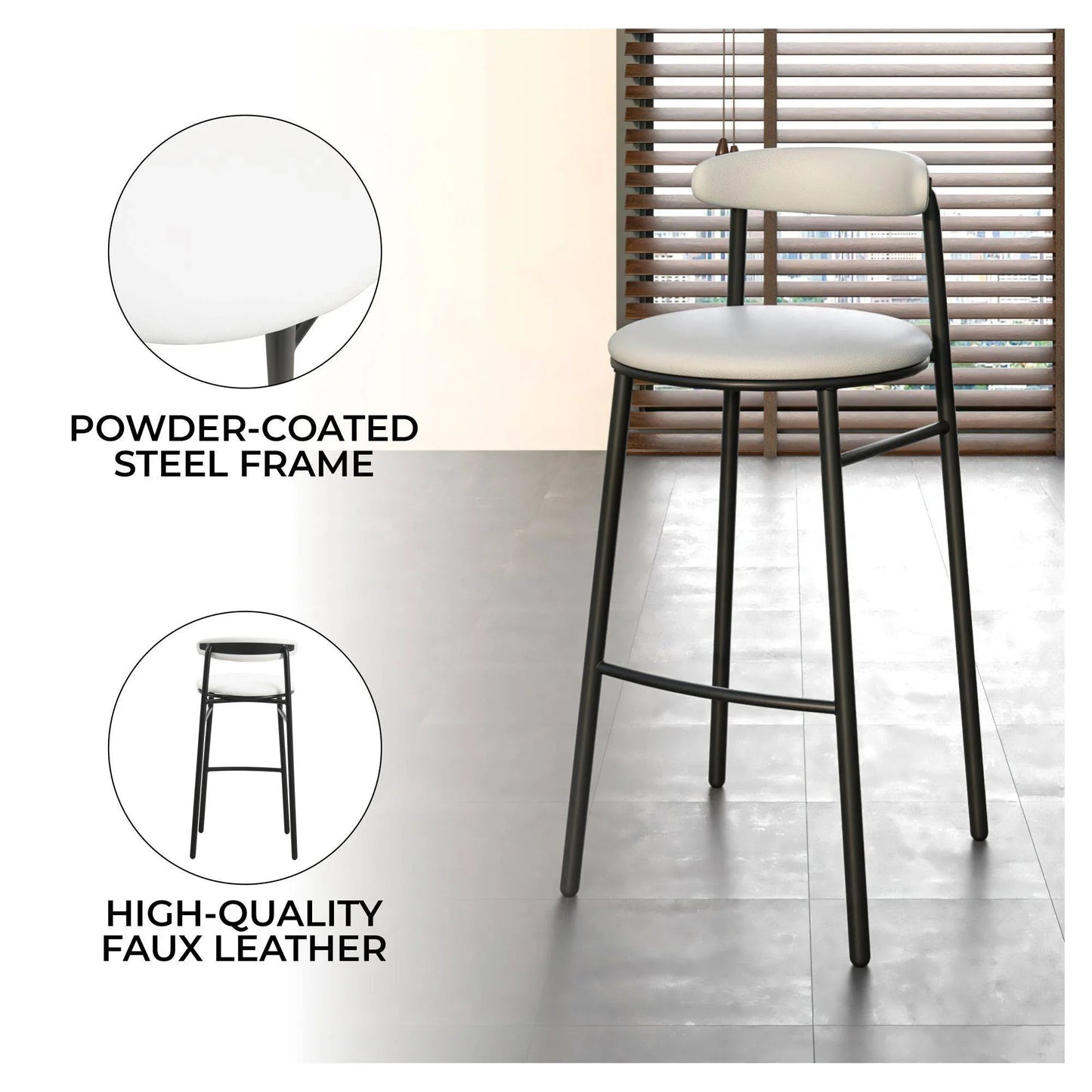 Lume Series Modern Bar Stool Upholstered in Leather for Dining Room and Kitchen - Elax Furniture