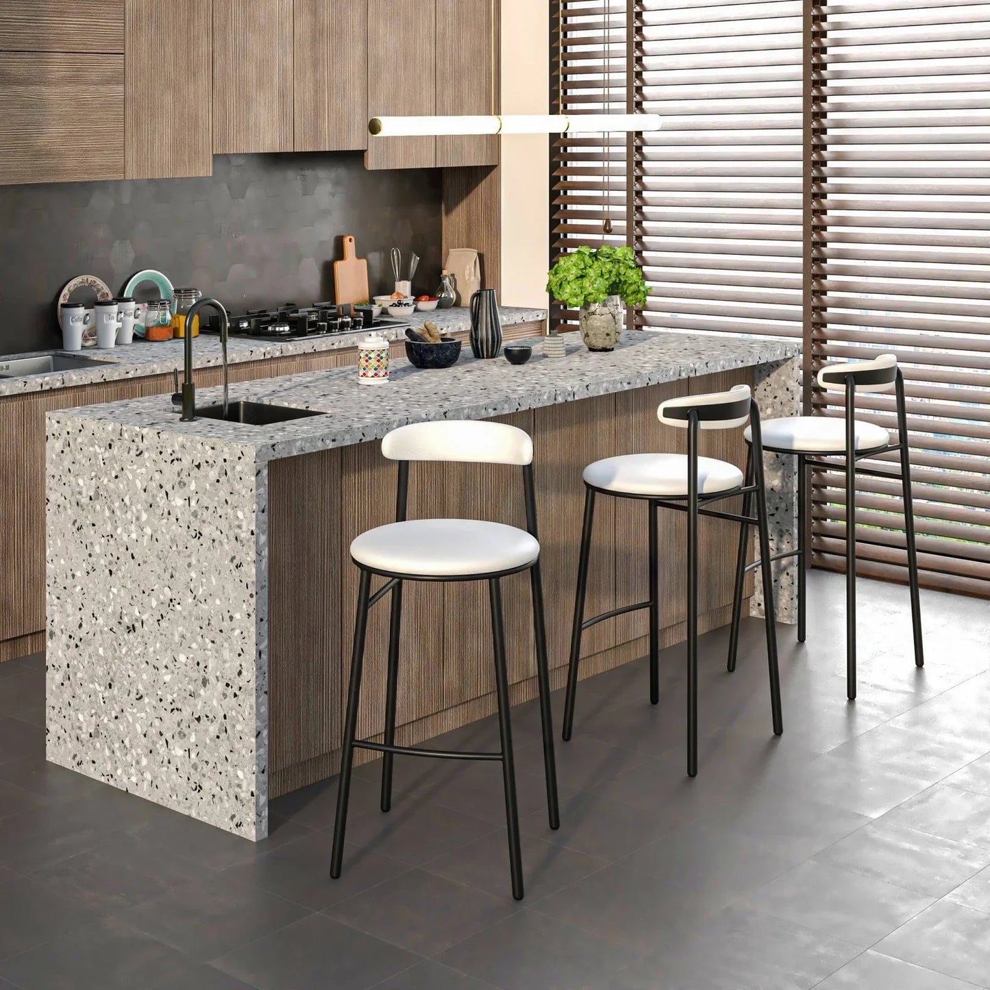 Lume Series Modern Bar Stool Upholstered in Leather for Dining Room and Kitchen - Elax Furniture