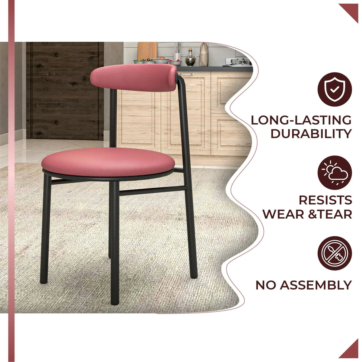 Lume Modern Dining Chair Upholstered in Polyester with Metal Legs - Elax Furniture