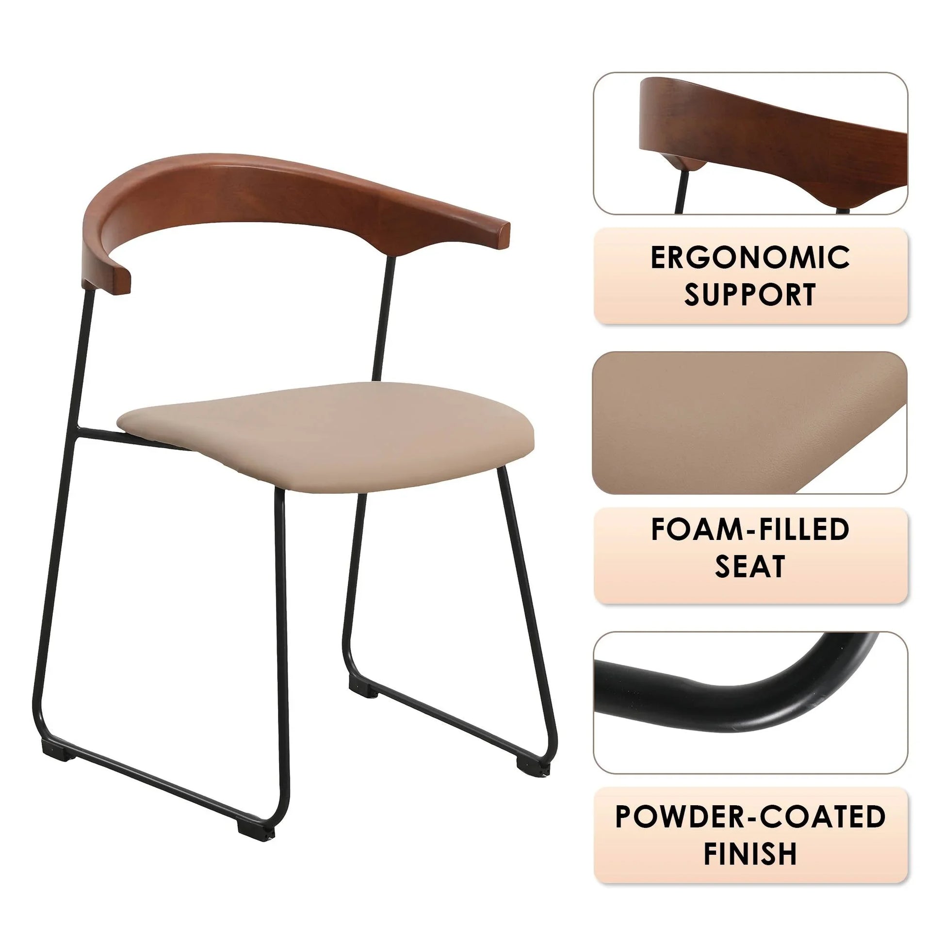 Lyra Leather Dining Chair with a Beech Wood Curved Back and Iron Legs - Elax Furniture