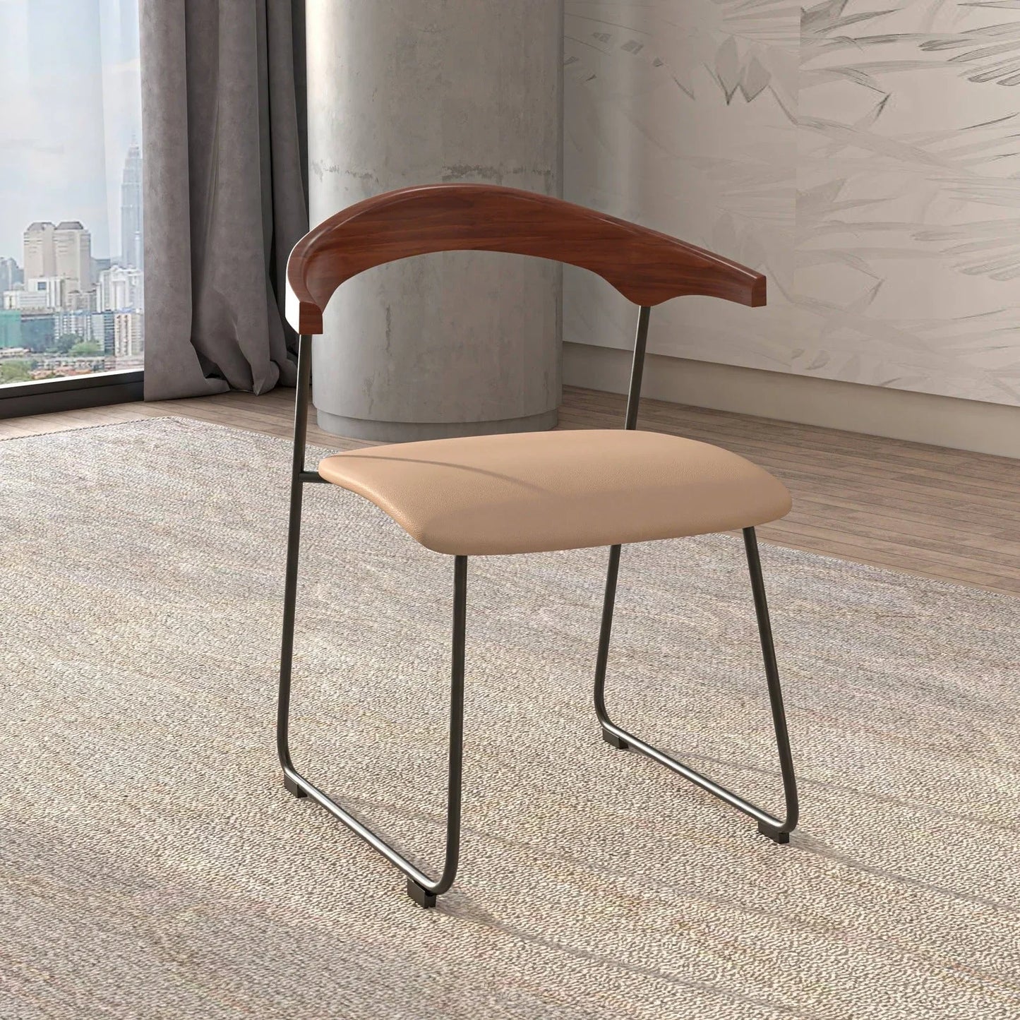 Lyra Leather Dining Chair with a Beech Wood Curved Back and Iron Legs - Elax Furniture
