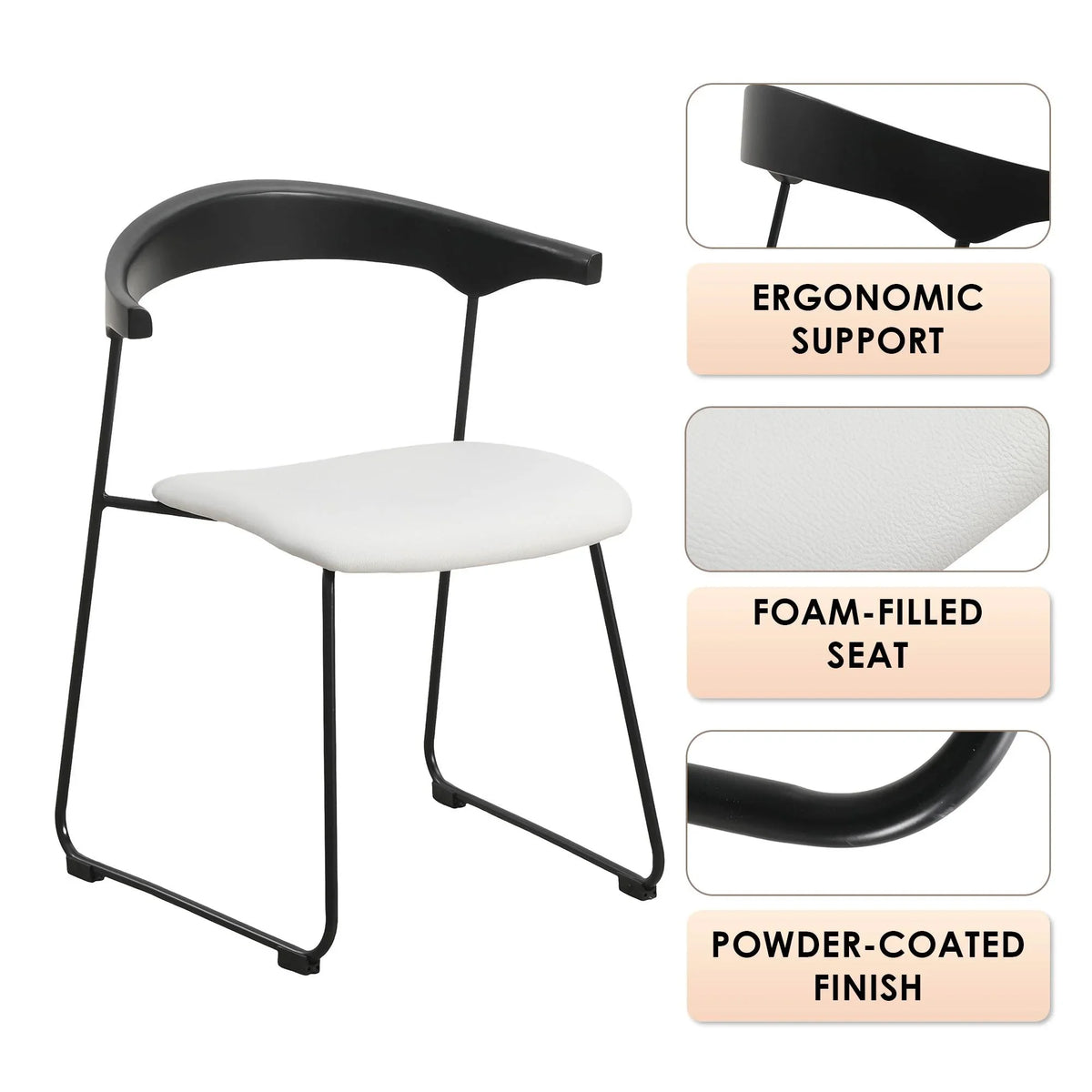 Lyra Leather Dining Chair with a Beech Wood Curved Back and Iron Legs - Elax Furniture