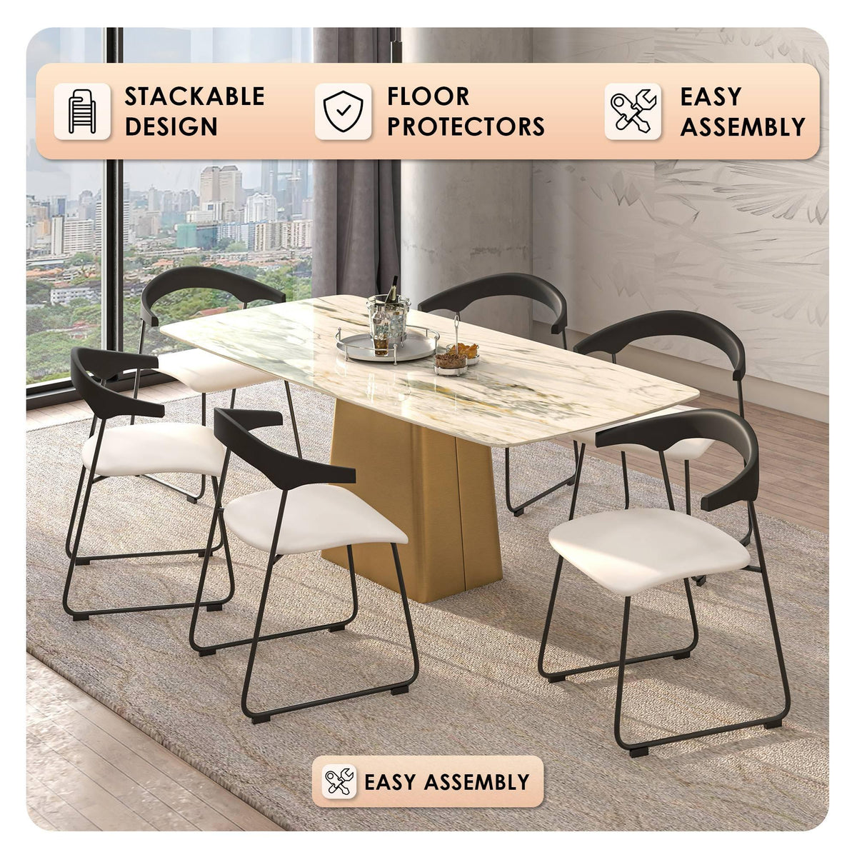 Lyra Leather Dining Chair with a Beech Wood Curved Back and Iron Legs - Elax Furniture