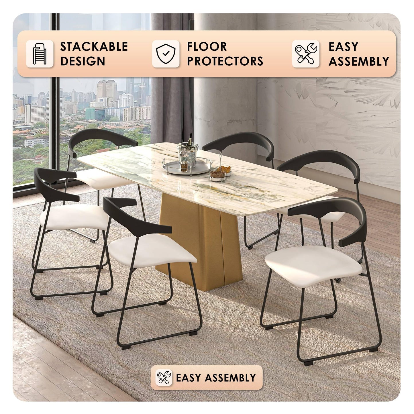 Lyra Leather Dining Chair with a Beech Wood Curved Back and Iron Legs - Elax Furniture