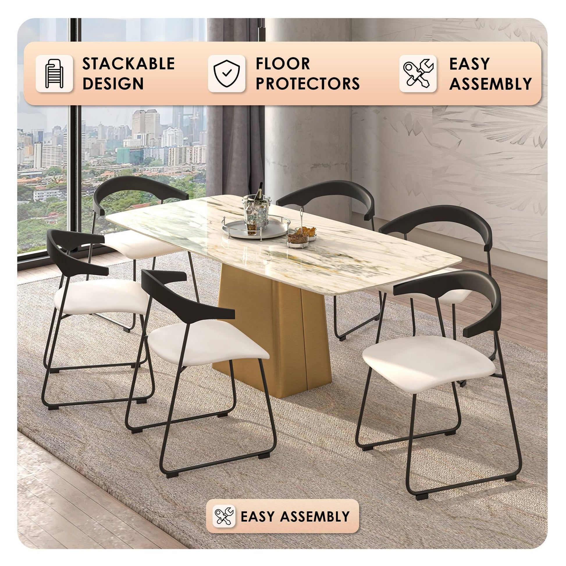 Lyra Leather Dining Chair with a Beech Wood Curved Back and Iron Legs - Elax Furniture