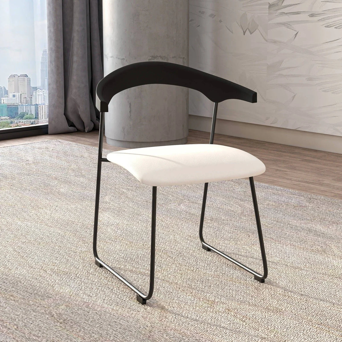 Lyra Leather Dining Chair with a Beech Wood Curved Back and Iron Legs - Elax Furniture