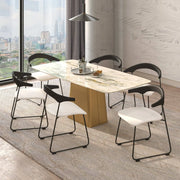 Lyra Leather Dining Chair with a Beech Wood Curved Back and Iron Legs - Elax Furniture
