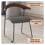 Lyra Leather Dining Chair with a Beech Wood Curved Back and Iron Legs - Elax Furniture
