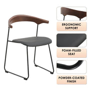 Lyra Leather Dining Chair with a Beech Wood Curved Back and Iron Legs - Elax Furniture