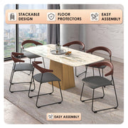 Lyra Leather Dining Chair with a Beech Wood Curved Back and Iron Legs - Elax Furniture