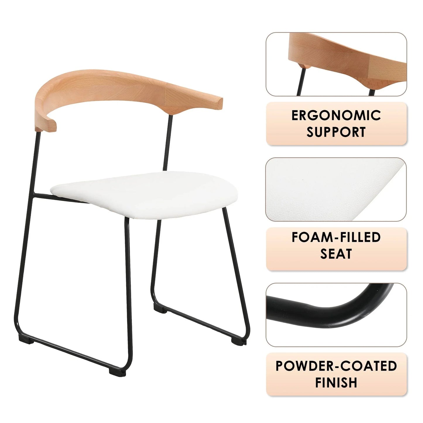 Lyra Leather Dining Chair with a Beech Wood Curved Back and Iron Legs - Elax Furniture