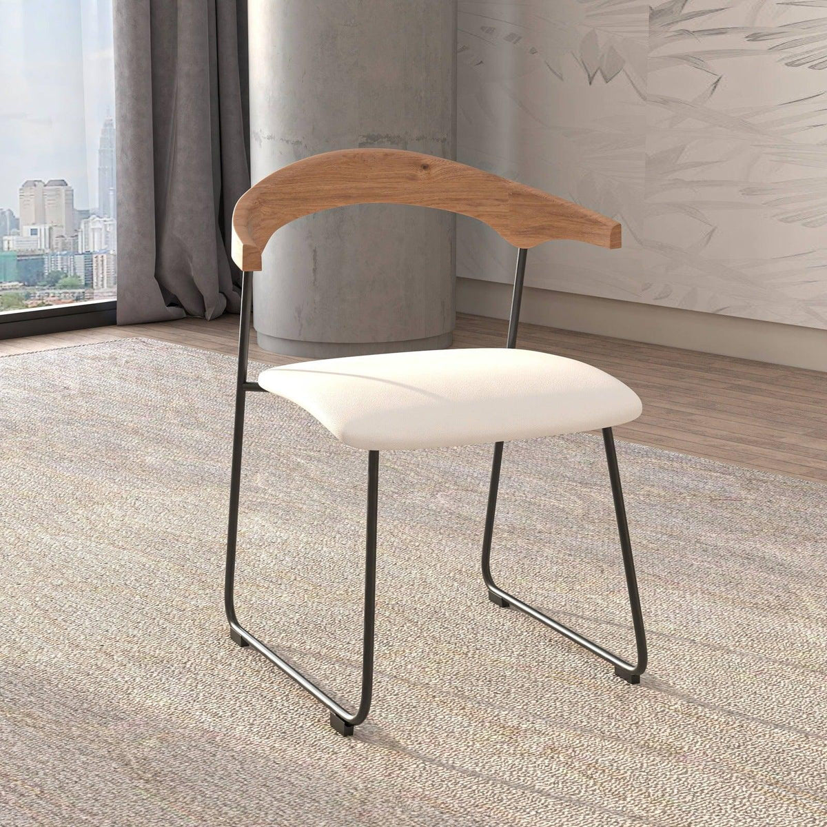 Lyra Leather Dining Chair with a Beech Wood Curved Back and Iron Legs - Elax Furniture