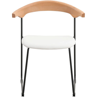 Lyra Leather Dining Chair with a Beech Wood Curved Back and Iron Legs - Elax Furniture