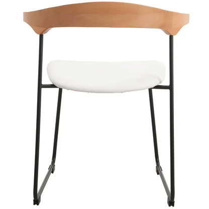 Lyra Leather Dining Chair with a Beech Wood Curved Back and Iron Legs - Elax Furniture