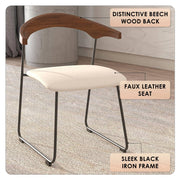 Lyra Leather Dining Chair with a Beech Wood Curved Back and Iron Legs - Elax Furniture