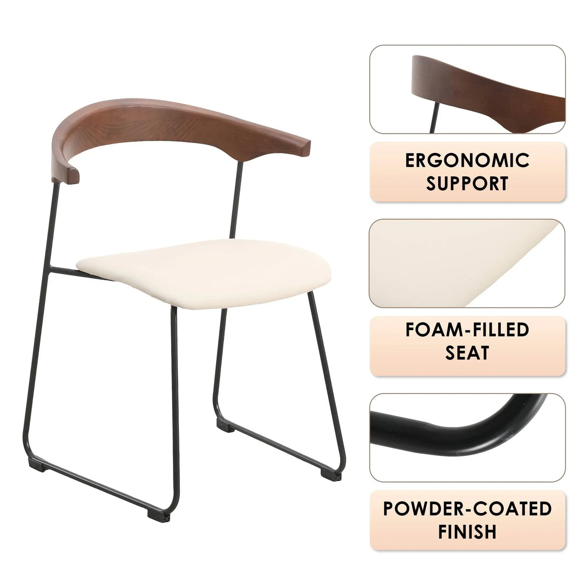 Lyra Leather Dining Chair with a Beech Wood Curved Back and Iron Legs - Elax Furniture